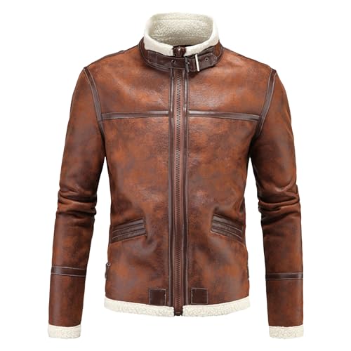 Veste en cuir homme fourrure col pilote blouson vintage flight suit chaud hiver