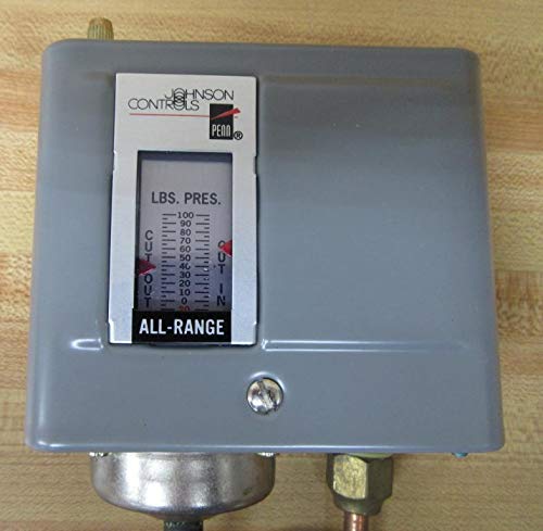 Close-up of the display window on the Johnson Controls P70AB-2C pressure control, showing the 'LBS. PRES.' scale.