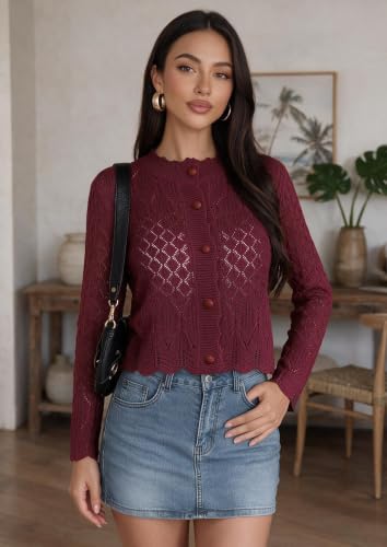 Simplefun Cropped Cardigan Sweaters For Women Lightweight Crochet Jackets - image 2
