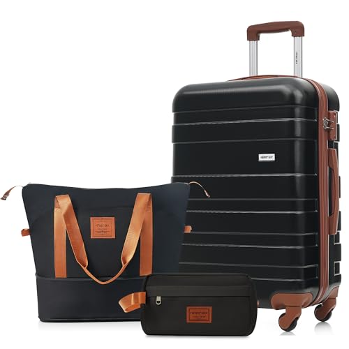 Image of 24 Inch Checked Suitcase with TSA Lock Travel Duffel Bag Wet-Dry Toiletry Bag, Black