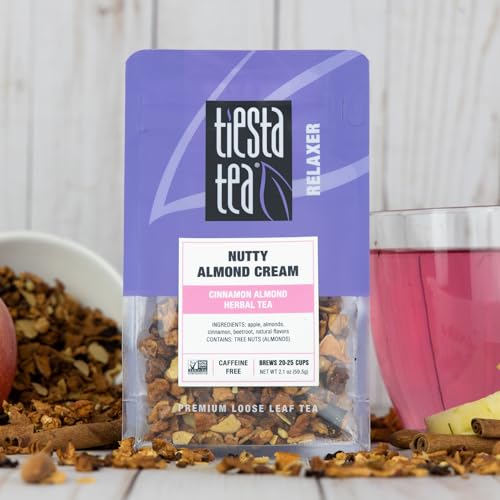 Image of Tiesta Tea - Nutty Almond Cream, Loose Leaf, Cinnamon Almond Herbal Tea, Premium Non-Caffeinated Blend, Make Hot or Iced & Brews Up to 25 Cups, 12.6oz Resealable Pouch, Pack of 6