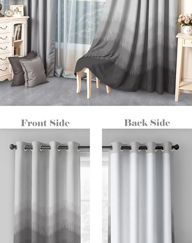 Image of Casableu Kivo Digital Print 85% Blackout Curtains for Long Door /Window, Thermal Insulated, Tie Back, Wider Width 50 in, Eyelet Curtains for Living Room /Bedroom(Dark Stone 9 ft Set of 2)