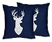 Sweet Jojo Designs 2-Piece Navy White Deer Decorative Accent Throw Pillows for Navy Blue, Mint and Grey Woodsy Girls Bedding Sets