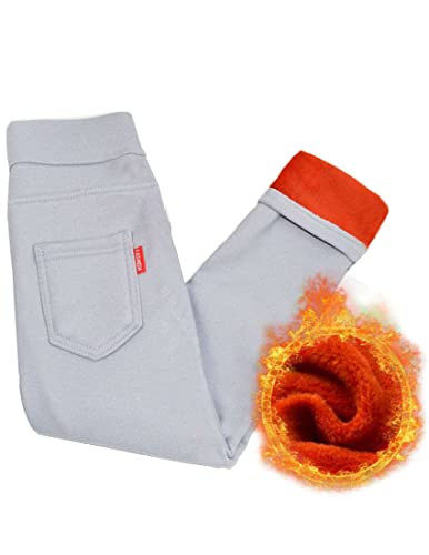 Kiench Girls' Fleece Lined Leggings with Pockets Knit Skinny Pants Pull on Jeggings