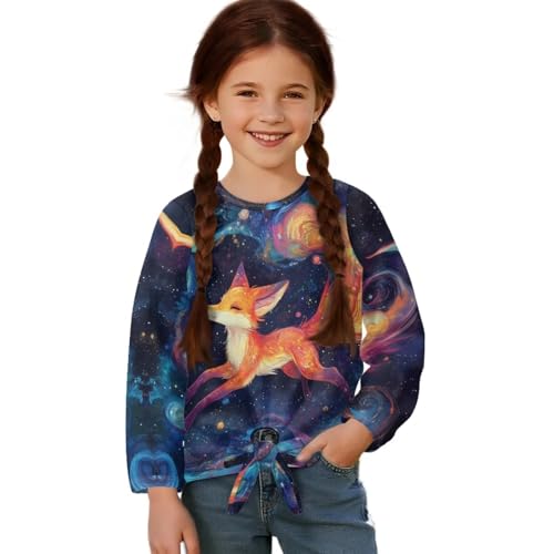 Xpyiqun Long Sleeve Shirt Trendy Tie Knot Front Graphic Tees Tunic Tops for Girls 5-12 Kids Athletic T-Shirts