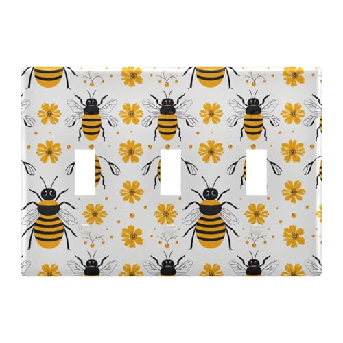 Light Switch Cover Cute Bee Wall Plates for Electrical Outlets 3 Gang 202a8832
