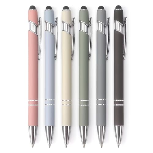 Image of 2-in-1 Stylus Ballpoint Pen - Retractable Metal Pen with Stylus Tip for Touch Screens | 1.0mm Black Ink, Smooth Writing, Pastel Colors (Pack of 6)