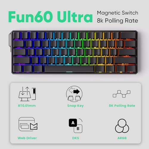Image of MONSGEEK FUN60 Ultra Rapid Trigger Gaming Keyboard 8k SP Magnetic Switch HE Aluminum Wired Keyboard 60% Black Shine-Through, Glare Magnetic Switch
