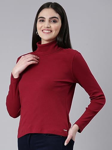 Image of TWIN BIRDS Women Cotton Turtle Neck Ribbed Tee | Full Sleeve Winter Top