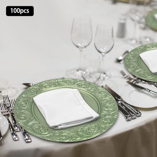 Set de 100 platos cargadores redondos verdes reutilizables 13 pulg miniatura 7