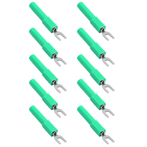 10pcs U Type Electrical Crimp Fork Spade Wire Connectors for Testing Multimeter, 4mm (Green)