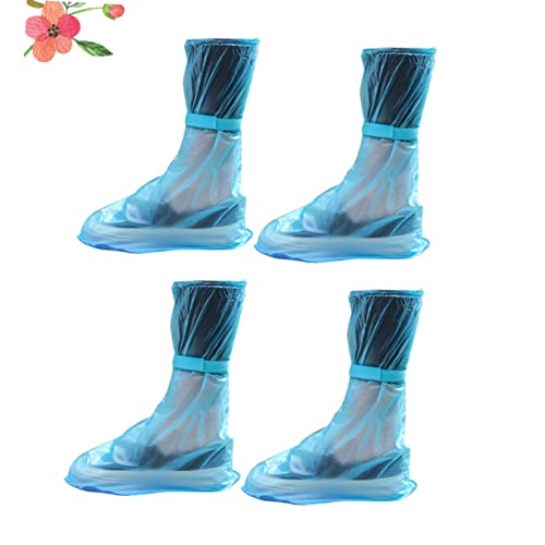 2 pares de fundas para calzado de tubo alto antideslizantes, prácticas para uso al aire libre, fundas impermeables ligeras de PVC para hombre y mujer, color azul miniatura 3