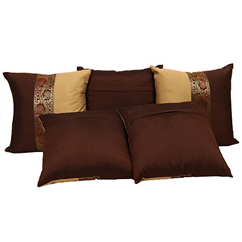 Image of Cushion Covers 18x18 Set of 5 Designer Sofa Pillow Cushion Covers 45x45 cm Pack of 5 Brown Decorative Dupion Silk Cushion Pillows Covers for Sofa (Covers Only)