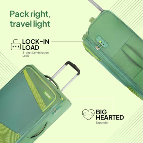 Image of American Tourister Mystic | Cabin Trolley Bag (58 cm) | 360 4 Wheel Travel Luggage | 1 Compartments | Soft Luggage Polyester Expandable Suitcase | Combination Lock | 3 Years Warranty | Piquant Green