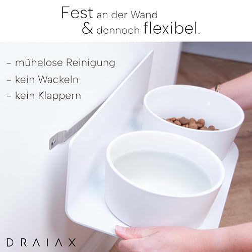 DRAIAX ElegantFeed M Hundenapf aus Keramik erhöht einfach abnehmbar – Fressnapf, Hundebar für Hunde – Futterstation, Futternapf in weiß zur Wandmontage
