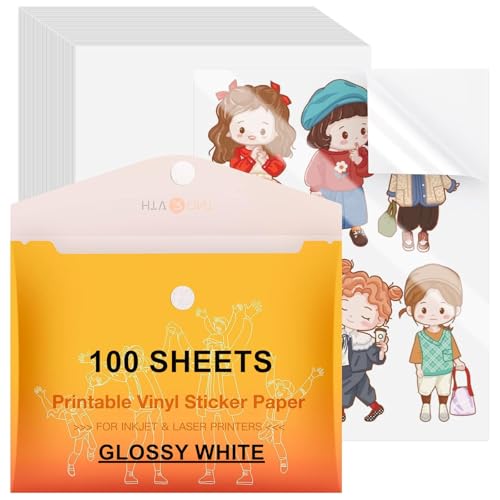 HTVRONT Printable Vinyl Sticker Paper, 100 Sheets Glossy Waterproof...