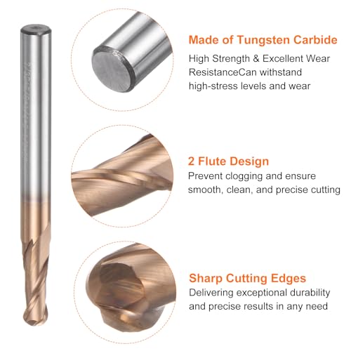 Image of HARFINGTON Ball Nose End Mill 2 Flute 7 /32 inch Diameter 1 /4 inch Shank Tungsten Carbide Uncoated Spiral CNC Router Bits 5 /8 inch Cutting Length Single End Ball Cutting Tool for Carving Engraving