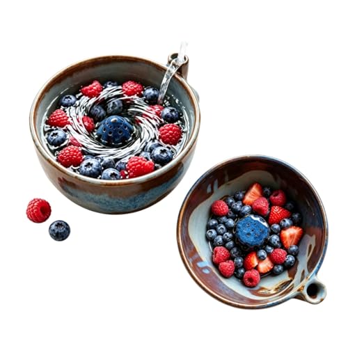 Self Rinsing Berry Bowl, The Original Artisan Swirling Berry Bowl, Handmade Ceramic Berry Colander with Vortex Fruit Washing Design, Stoneware Fruit Rinse Bowl for Kitchen Counter