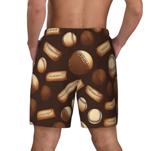 Short de bain homme imprimé baseball marron décontracté