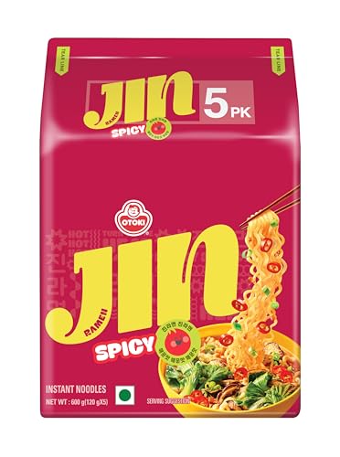 Image of OTOKI Jin Ramen Korean-Style Instant Noodles Spicy Flavor 120g, Pack of 5 (600g) | Veg & Authentic Korean Ramen Noodle | The Product of Korea