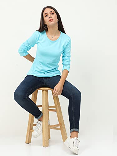 Image of FLEXIMAA Women's Cotton Plain Round Neck Full Sleeve T-Shirt