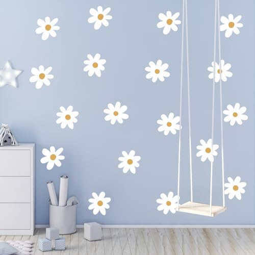 Fufuquare Pegatinas de Pared de Flores de Margarita en Dibujos Animados DIY Vinilos para Pared de Flores Autoengluables Impermeables para Dormitorios y Salones