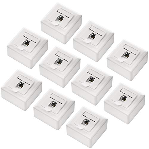 deleyCON 10x Cat 6 Universal Socket de Red - 1x Puerto RJ45 - Blindado - Superficie o Rasante - 1 Gigabit Ethernet Red - EIA/Tia 568A&B - Blanco