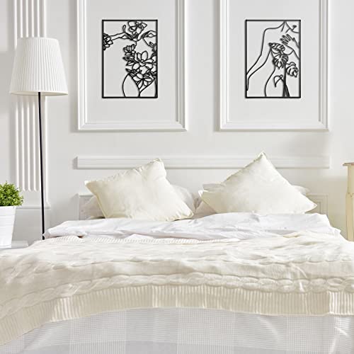 3 Pcs Metal Wall Art Decor Abstract Woman Wall Art Single Line Drawing Wall Art Decor Metal Minimalist Wall Art Female Body Flower Metal Line Art Body Wall Sculptures For Living Room Bedroom (Black) #TOP4