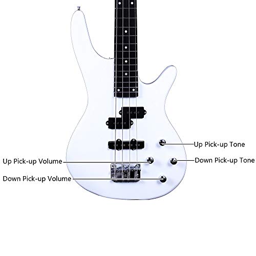 Waful Electric Bass Guitar, Starters Acoustic Bass Guitar Beginner Kit Full Size 4 String with Power Line, Wrench Tool for Starter Gift Right Hand Type-B White - Thumbnail 2