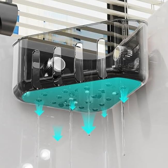 Suction Cup Sink Corner Storage Basket Organizer Rack with Drain Holes, Heavy-Duty No-Drill Plastic Suction Cup Holder Caddy for Kitchen Bathroom Sinkware Sponges Scrubbers Dishware (White)