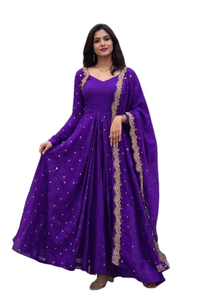 Women’s Georgette Anarkali Suit with Dupatta | Golden Foil Work Gown | Wedding & Festive Ethnic Dress