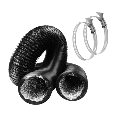 Anevios Tuyau d'évacuation d'air Ø 100 mm Longueur 6 m Noir Gaine Ventilation en Aluminium Tuyau D'évacuation D'air 2 Colliers de Serrage en Acier...