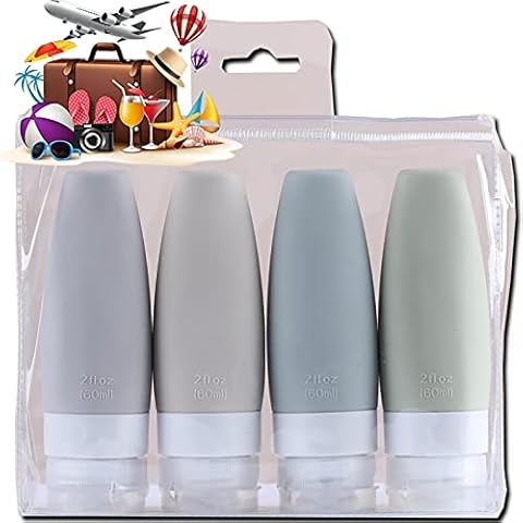 4 Pack Silicone Travel Bottle Set, TSA Approved, 60ML Leak Proof BPA Free Silicone Cosmetic Travel Size Toiletry Containers for Cosmetic Shampoo Conditioner Lotion Liquids Cover