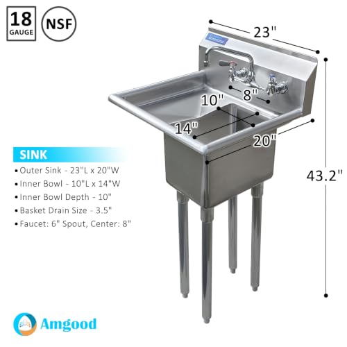 Image of 23 in. x 20 in. Stainless Steel One Compartment Sink with 14 in. x 10 in. Bowl, 10 in. Left Drainboard, and Faucet. NSF