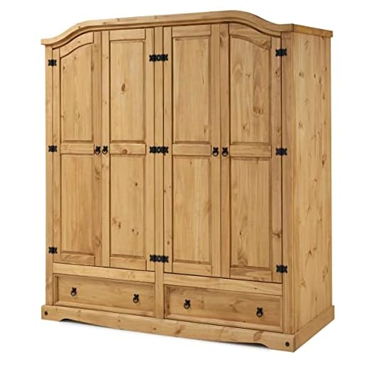 Corona 4 Door 2 Drawer Wardrobe Solid Pine Storage Bedroom Furniture