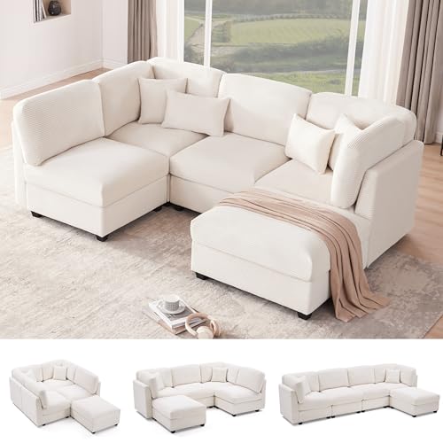 Huatean Home 125 Inch Oversized Corduroy Modular Sectional Sofa, U