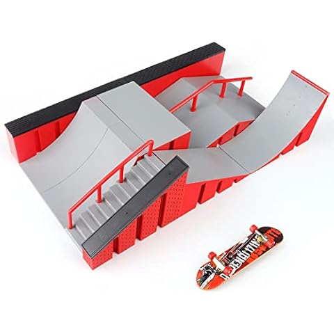MOMSIV Mini Finger Skateboard, Funny Skate Park Board with Ramp Accessories Set for Kids and Children (A) Cover