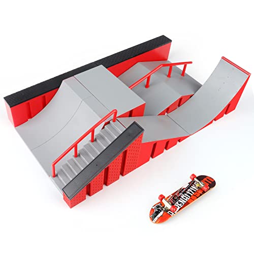 MOMSIV Mini Finger Skateboard, Planche de Skate Park Amusante avec Ensemble d'accessoires de Rampe pour Enfants(A)
