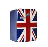 Vintage Industries ~ Kompakt Retro-Kühlschrank Kingston 2018 Union Jack | Mini-Bar 50er Jahre Look | Größe: 84cm & 115l Volumen | Tisch-Kühlschrank mit Temperatureinstellung, Wein- & Gemüsefach