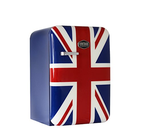 Vintage Industries ~ Kompakt Retro-Kühlschrank Kingston 2018 Union Jack | Mini-Bar 50er Jahre Look | Größe: 84cm & 115l Volumen | Tisch-Kühlschrank mit Temperatureinstellung, Wein- & Gemüsefach Cover