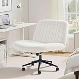 NEWBULIG Wide Seat Home Office Desk Chair Armless, Cross Legged Ergonomic Chair for Bedroom or Study, Adjustable Height Swivel Vanity Chair with Wheels, Comfy Office Chair