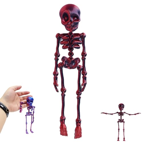 Poseable Skeleton Fridge Magnet,3D Printed Hallowe/en Bones Articulated Skeleton Human,Hallowe/en Decorations Mini Magnetic Skeleton with Movable Joi/nts,Hallowe/en Funny Gifts for Kitchen,Red