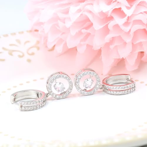 Sterling Silver Huggie Hoop Earrings with Charms Dancing Diamond Drop Earrings for Women Sparkling Round Halo CZ Dangle Hoop Earrings Clear Crystal Fashion Jewelry Gift for Daughter Mom Birthday Party2