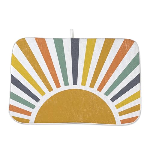 Summer Dish Drying Mats 18x24 Inch Rainbow Sun Stripes Yellow Sunshine Decorative Drying Mats Outdoor Boho Farmhouse Kitchen Decor Coffee Bar Mat for Kitchen Dining Room Decor