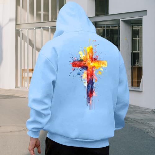 Mens Christian Hoodies - Christian Hoodie Colorful Cross Printed,Loose Fit Pullover Casual Fall Winter Tops3