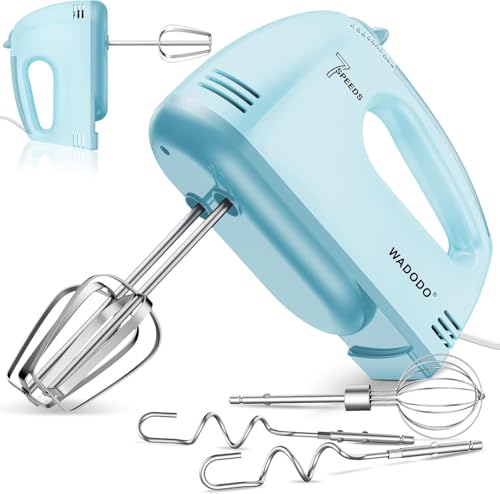 WADODO Electric Hand Mixer - 7-Speed Portable Handheld Mixer with 304 Stainless Steel Beaters, Dough Hooks & Whisk, Ideal for Baking
