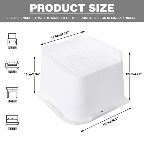 Tocawe Bed Risers 4 Inch Lift, Set Of 8 Heavy Duty, Up To 5500Lbs, Furniture Risers For Bed Frame, Couches, Tables, Desks,White #TOP2