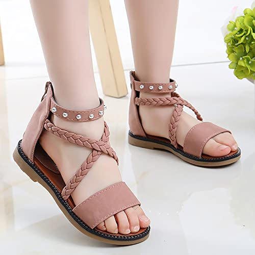 Girls Kids Leather Gl𝐚diator Sandals Ankle Open Toe X-Strap Flat Shoes Summer Casual Rubber Sole Non Slip Shoes Comfy2