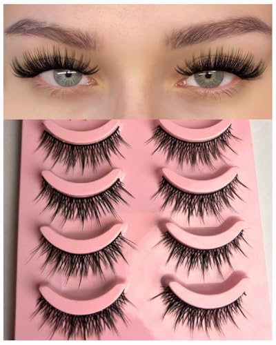 Lightweight Strip Lashes with Stiff Band for Hooded & Puffy Eyes, Beginner Friendly Reusable...