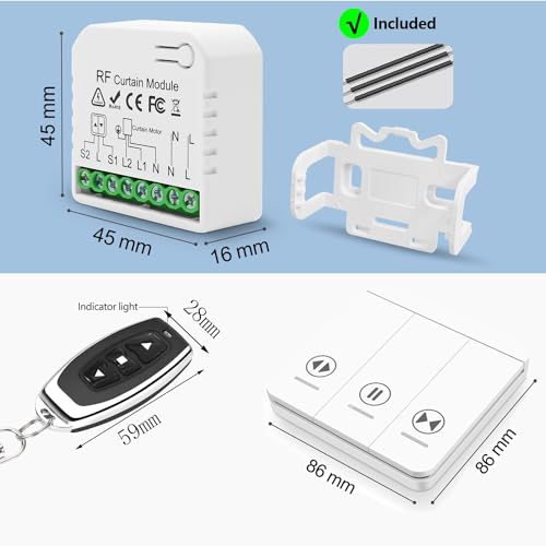 Funk Rolladensteuerung Nachrüstset, Tedeligo Bis 100m Reichweite Funk Schalter für Rolladen Jalousien Markisen Bestehend leichte Montage, 2200W Weiß